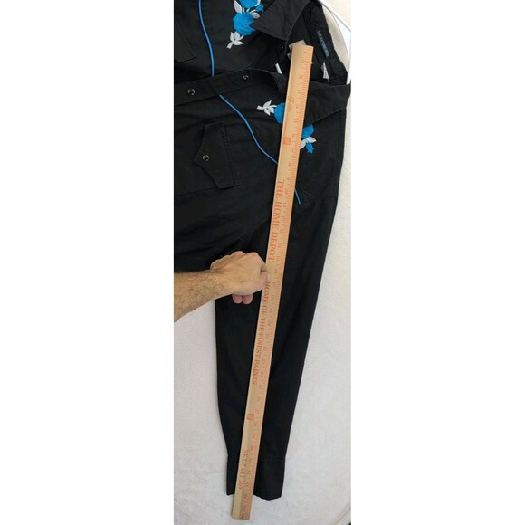 Ely Diamond San Antonio Rose Pearl Snap Western Cowboy Black W/ Blue Rose Sz XL - Picture 11 of 15